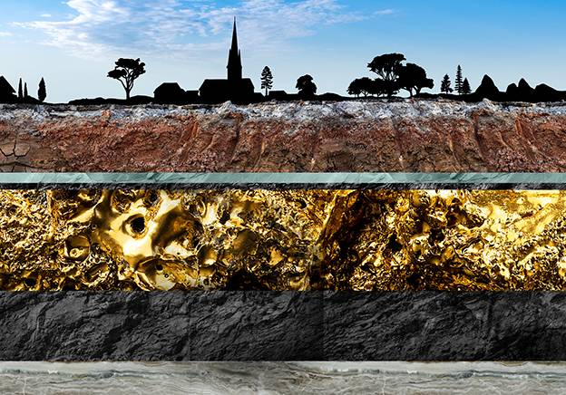 strates géologiques avec de l'or pout illustrer un article sur la ruée vers l'or en france