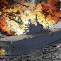 illustration d'une explosion sur porte-avion en pleine mer