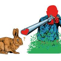 illustration d'un chasseur visant un lapin avec son fusil