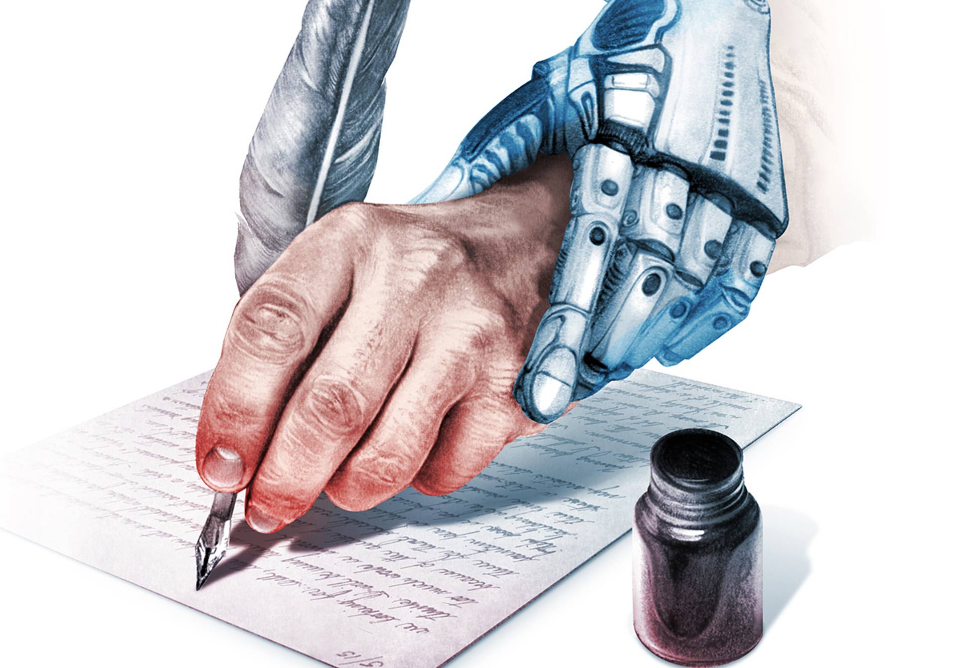l'intelligence artificielle guide une main qui écrit