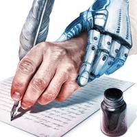 l'intelligence artificielle guide une main qui écrit