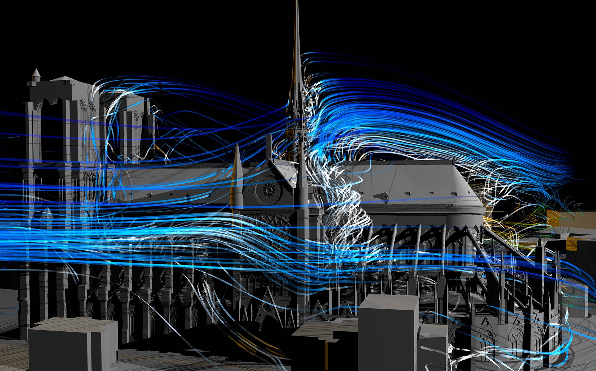 simulation des vents autour de Notre-Dame