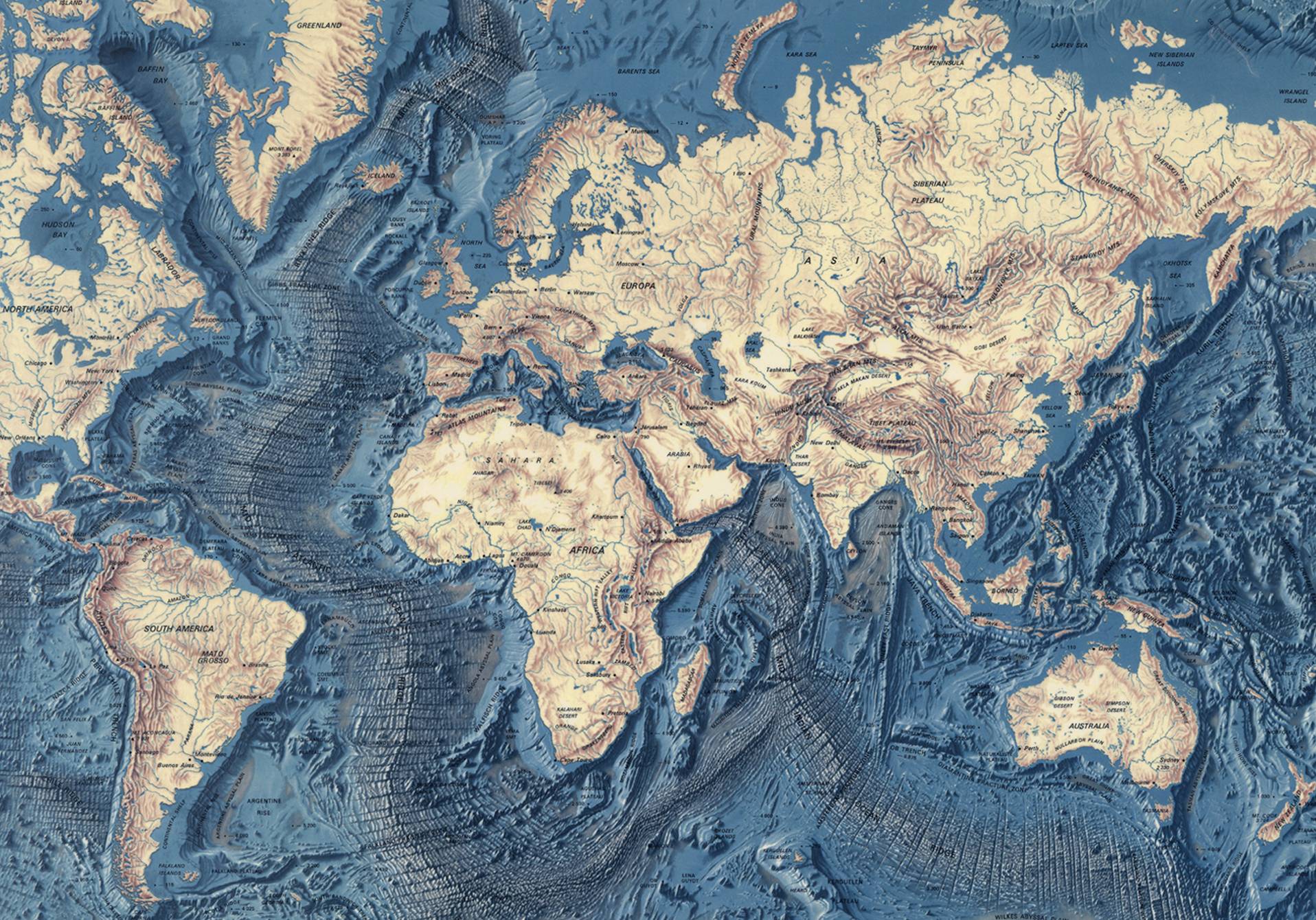 carte mondiale des fonds marins par la géologue Marie Tharp