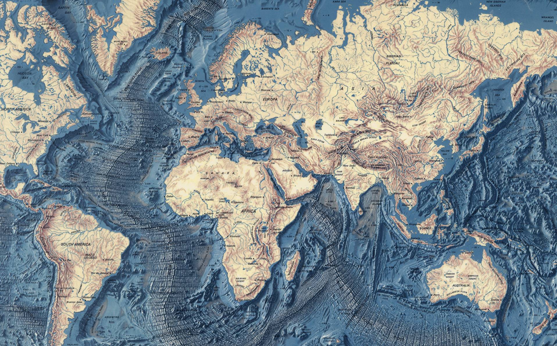 carte mondiale des fonds marins par la géologue Marie Tharp