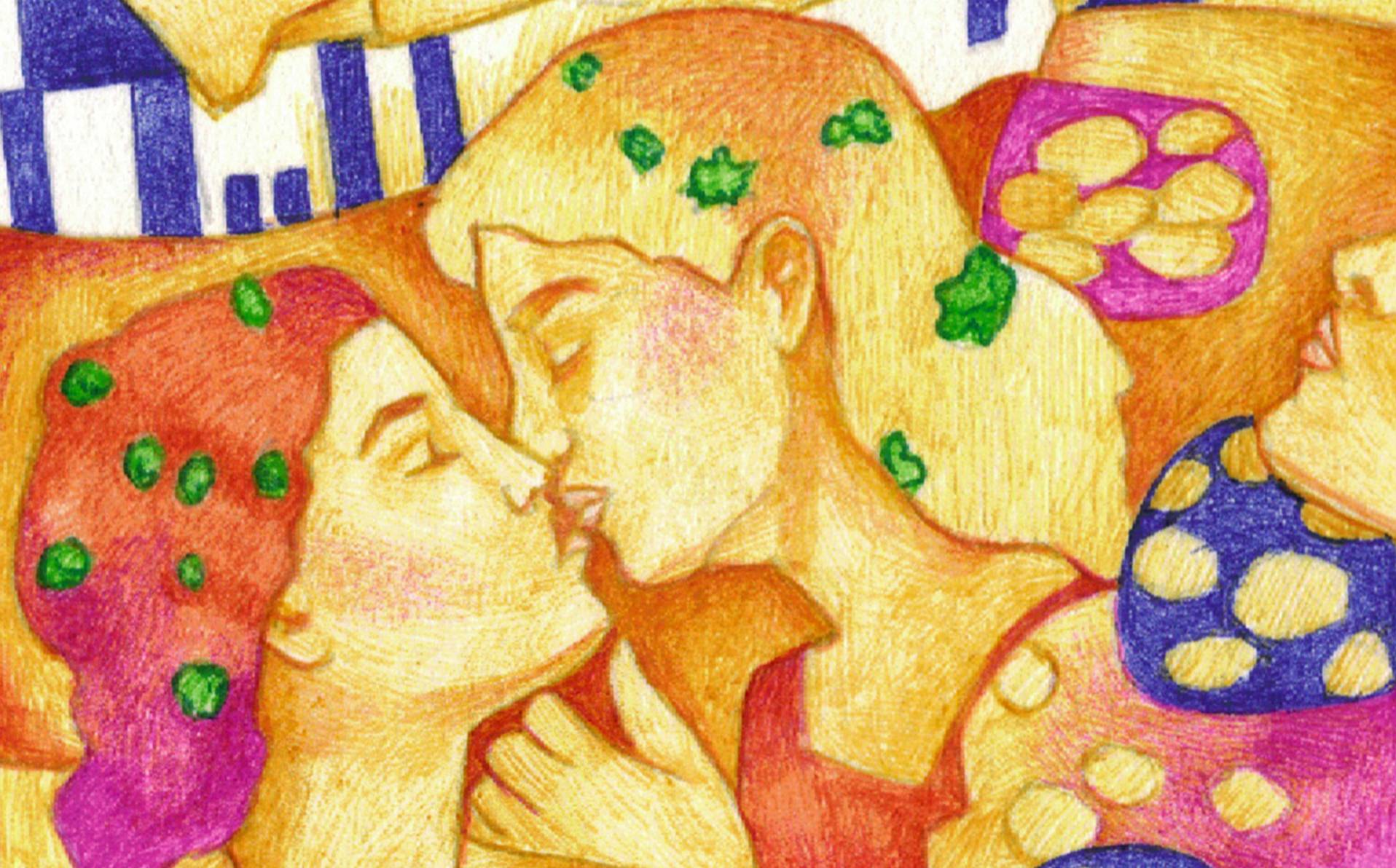 deux femmes qui s'embrassent à la manière de Klimt